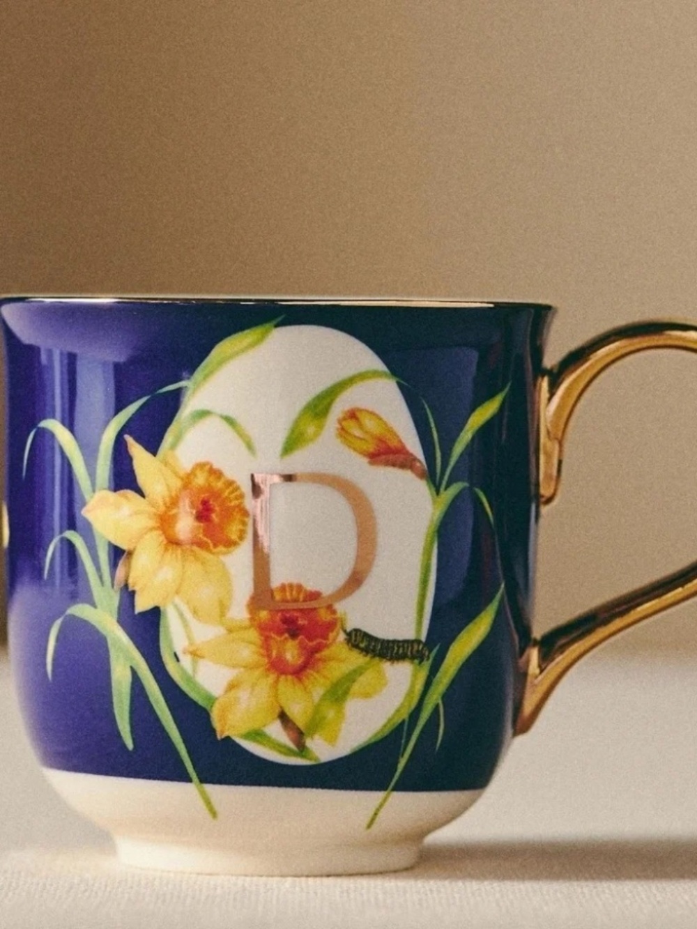NWT Anthropologie Lou Rota Nature Monogram Mug Letter D